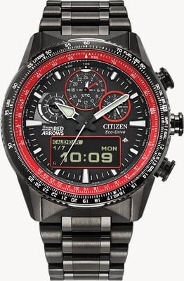 Citizen Red Arrows Edição Limitada Promaster Skyhawk (43mm) mostrador preto / pulseira de aço inoxidável PVD preto JV2007-52E