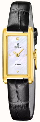 Festina Часы Mademoiselle кварцевые (25 мм), циферблат из перламутра / черный кожаный ремешок F20770/1