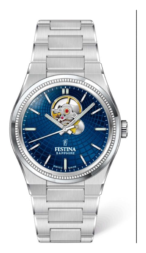 Festina Swiss Made Riv&Atilde; Open Heart Automatic 40mm Blue Watch
