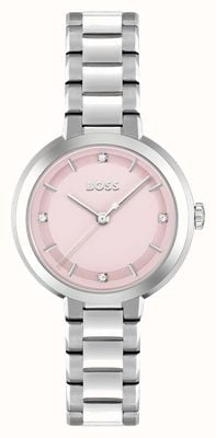 BOSS Reloj sena (34 mm) con esfera rosa y pulsera de acero inoxidable para mujer 1502757