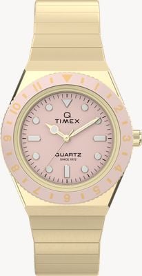 Timex Q タイメックス ミニ (30mm) パステルピンク文字盤 / ゴールドPVD ステンレススチール エクスパンションブレスレット TW2Y57400