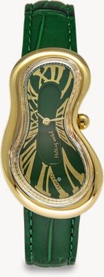 Exaequo Melting Watch Classic PVD Yellow Gold (28mm) Green Dial / Green Croco Leather Strap EX 0002.0005