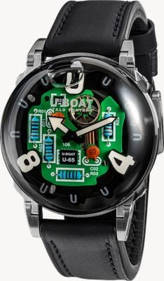 U-Boat U-65 tek ss (44mm) pcb-schaltkreis-effekt-zifferblatt / schwarzes Lederarmband Uhr 3364