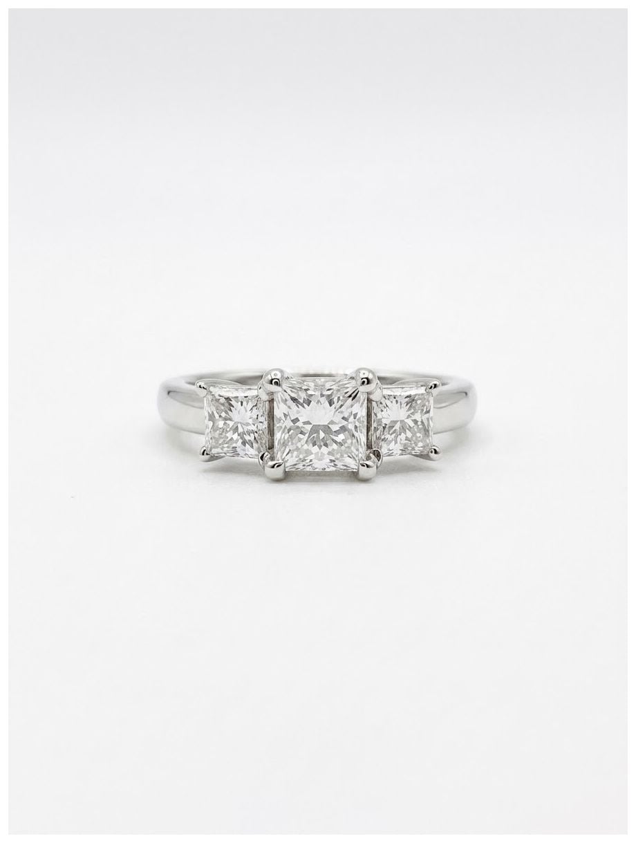 GEMEX 1.09ct Princess Natural Diamond Platinum Trilogy Ring Jewellery