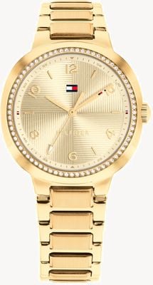 Tommy Hilfiger Savannah Quarzuhr mit drei Zeigern (32,5 mm), goldenes Zifferblatt / Armband aus goldfarbenem PVD-beschichtetem Edelstahl 1782900