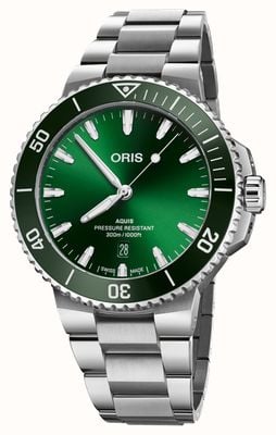 ORIS Aquis datum automatisch (43,5 mm) groene wijzerplaat / roestvrijstalen armband 01 733 7789 4157-07 8 23 04PEB