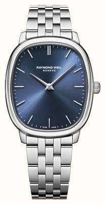 Raymond Weil Toccata Heritage mechanisch systeem (33 mm) met blauwe wijzerplaat met zonnestraalmotief / roestvrijstalen armband 2280-ST-50001
