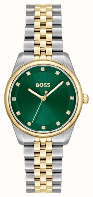 BOSS Elegante, kostbare (32 mm) groene wijzerplaat / tweekleurige roestvrijstalen band 1502834