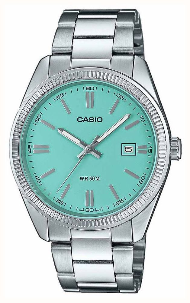 Casio MTP Series Analogue Quartz 38.5mm Turquoise Blue Dial Stainless Steel Bracelet MTP 1302PD 2A2VEF