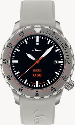 Sinn U50 Hydro 5000m (41mm) zwarte wijzerplaat / wit siliconen bandje horloge 1051.010 WHITE SILICONE