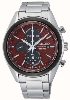 Seiko Men's Solar | Stainless Steel Bracelet | Red Chronograph Dial SSC771P1