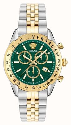 Versace Chrono master (44 mm) groene chronograaf wijzerplaat / tweekleurige roestvrijstalen armband VE8R00524