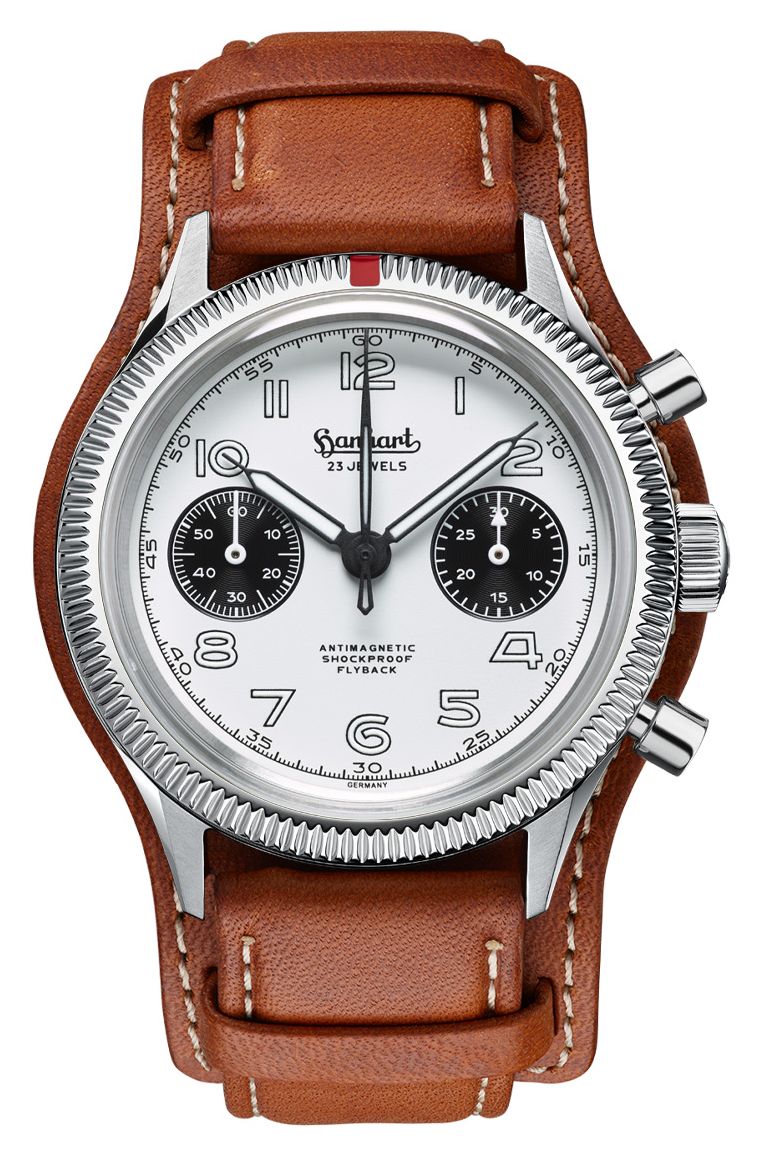 Hanhart 417 es 1954 flyback panda (39 mm) cadran blanc / montre