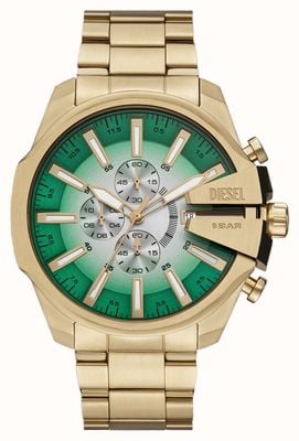 Diesel Chronographe Mega Chief Slim (49 mm) cadran vert dégradé / bracelet en acier inoxydable plaqué or DZ4684