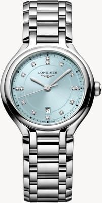 LONGINES Primaluna Quarz-Diamant-Zifferblatt (30 mm) in Mintblau mit Sonnenschliff / Edelstahlarmband L81424976