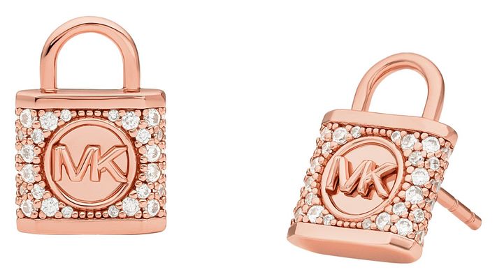 Michael Kors Padlock Stud Earrings Rose Gold Plated Sterling Silver Crystal Set MKC1628AN791 James Moore Co. Jewellers of Distinction Since 1997 in Kenilworth Warwickshire