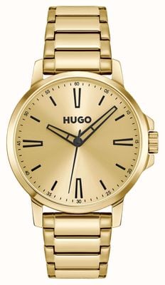 HUGO #glattes (41 mm) goldenes Zifferblatt / goldenes PVD-Edelstahlarmband 1530420