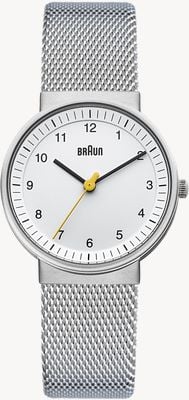 Braun Montre à quartz classique Bn0031 (32 mm), cadran blanc / bracelet en maille d'acier inoxydable BN0031WHSLMHL