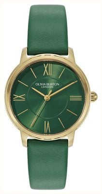Olivia Burton Westbourne clássico (30 mm) com mostrador verde e pulseira de couro verde. 24000352