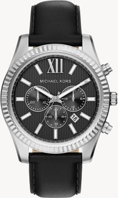 Michael Kors Lexington Chronograph (45 mm) schwarzes Zifferblatt / schwarzes Lederarmband MK9256