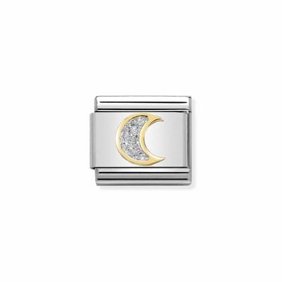 Nomination Composable Classic GLITTER SYMBOLS In Steel Enamel And 18k Gold SILVER Moon 030220/05
