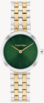 Calvin Klein Dwuwskazówkowy kwarcowy zegarek Forme (26 mm) z zieloną tarczą / dwukolorową bransoletą ze stali nierdzewnej 25100188