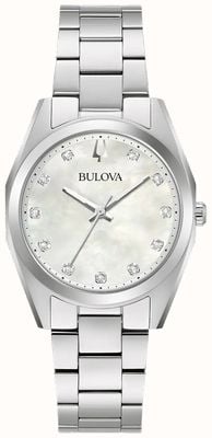 Bulova Relógio clássico feminino em madrepérola / pulseira em aço inoxidável 96P228