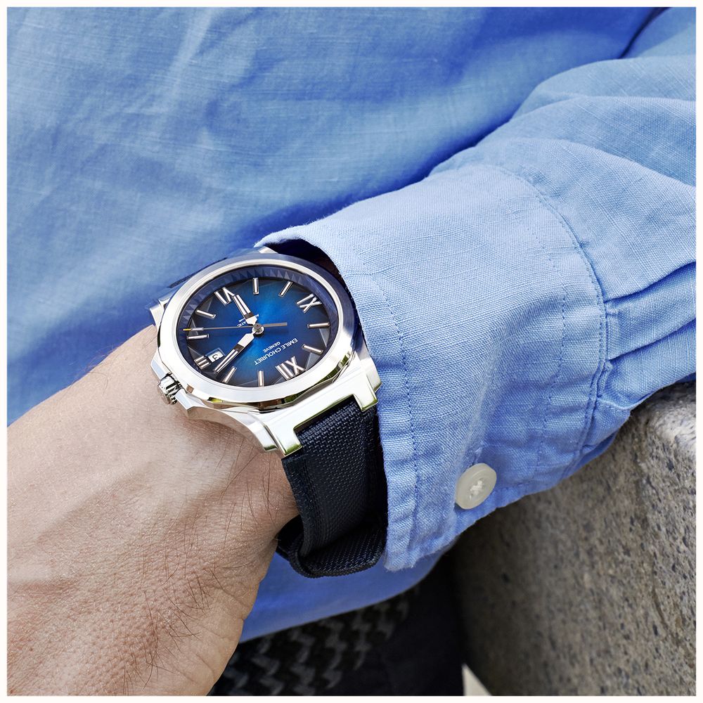 Emile Chouriet Challenger Cliff Automatic (40mm) Blue Sunray Dial / Blue Canvas Strap 08.1170.G.6.6.N8.2 - widok alternatywny 5
