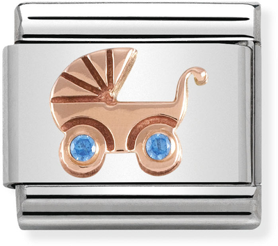 Nomination Classic Symbols In Stainless Steel With 9k Rose Gold And CZ Light Blue Baby Carrier Charm 430305/05