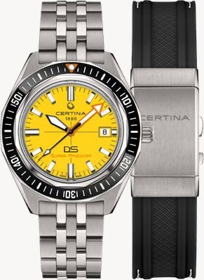 Certina DS Super PH2000M Powermatic 80 (43mm) Yellow Dial / Titanium Bracelet Watch C0506074436102