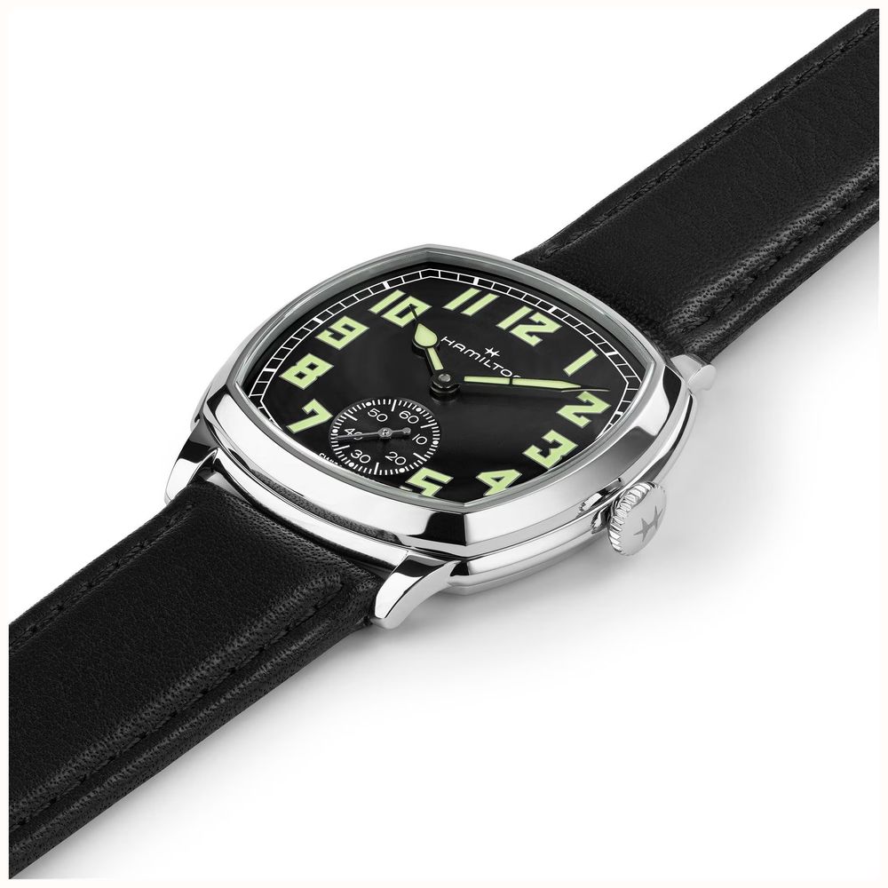 Hamilton American Classic Cushion Mechanical (34mm) Black Sunray Dial / Black Leather Strap Watch H36129730 - alternative Ansicht 3