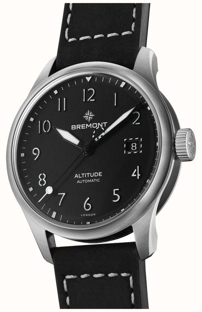 Bremont Altitude Date Automatic (39mm) Brushed Black Galvanic Metal Dial / Black Nubuck Leather Strap ALT39-DT-SS-BK-L-S - alternate view 3