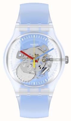 Swatch 清晰的蓝色条纹浅蓝色硅胶表带 SUOK156