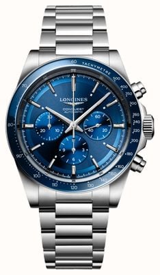 LONGINES Conquest automatische chronograaf (42 mm) blauwe wijzerplaat / roestvrijstalen armband L38354926