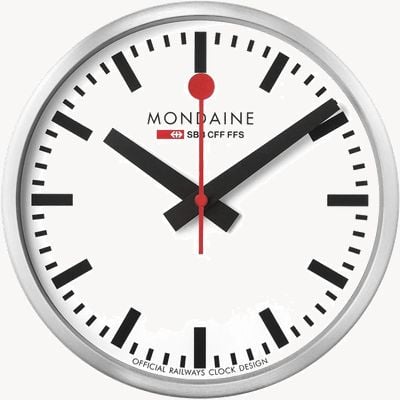 Mondaine Reloj de pared de cuarzo Stop2go con wifi de 25 cm, marco plateado y esfera blanca, nueva versión MSM25S111.1