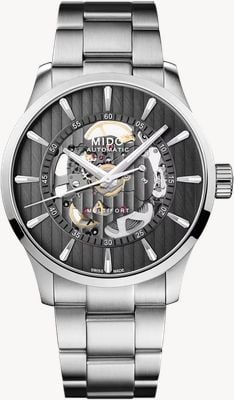 MIDO Multifort Skeleton Vertigo automatico (42mm) quadrante scheletrato antracite / bracciale in acciaio inossidabile M0384361106100