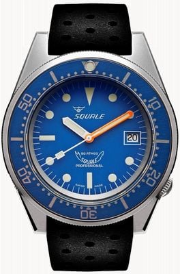 Squale 1521 Blue Blasted (42mm) Blue Dial / Black Silicone Strap Watch 1521BLUEBL.NT
