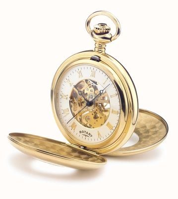 Rotary Механические карманные часы-скелетон (47,5 мм), белый циферблат/корпус и цепочка из нержавеющей стали с золотым PVD-покрытием MP00713/01