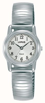 Lorus Mostrador clássico de quartzo mini (23,6 mm) branco sunray / expansível em aço inoxidável RRX33HX9