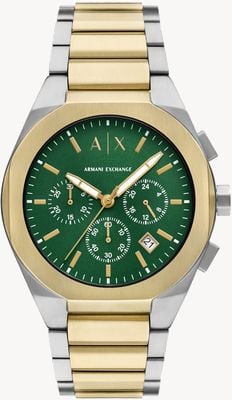 Armani Exchange Męski chronograf kwarcowy (42 mm) z zieloną tarczą / dwukolorową bransoletą ze stali nierdzewnej AX4184