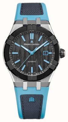 Maurice Lacroix Aikonic automatique (43 mm) cadran noir carbone / bracelet bi-caoutchouc turquoise et noir AC6008-SSL40-331-4