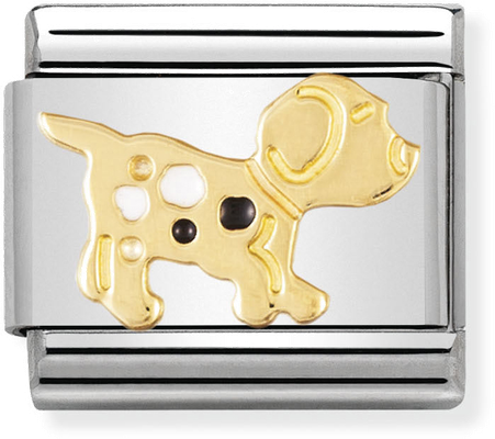 Nomination Classic Dog 18ct Gold & Steel Enamel Charm 030212/36