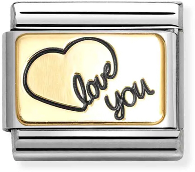 Nomination Classic Heart Outline Love You 18ct Gold & Steel Charm 030284/60