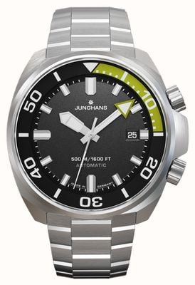 Junghans Automatyczny zegarek Aquaris Diver (46,9 mm) z matową szarą tarczą / bransoletą ze stali nierdzewnej + czarnym gumowym paskiem 27/4267.44