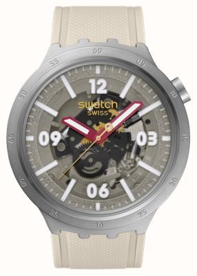 Swatch Confident moment (47 mm) beżowa tarcza szkieletowa / jasnobeżowy pasek silikonowy SB07S125