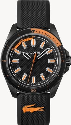 Lacoste Kwarcowy zegarek Capbreton z trzema wskazówkami (43 mm) z czarną tarczą / czarnym silikonowym paskiem 2011495