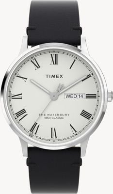 Timex Waterbury 经典款（40 毫米）白色表盘/黑色皮表带 TW2W15000