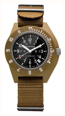 Marathon Nav-d desert tan navigator date quartz gouvernement américain (41 mm) cadran noir / bracelet nato balistique beige WW194013DT-0002