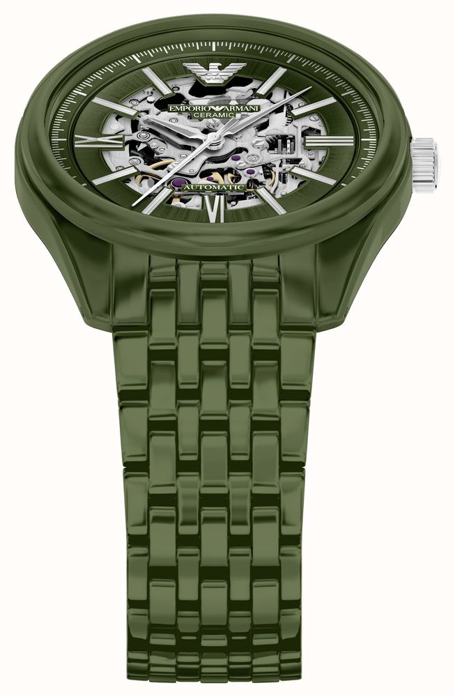 Emporio Armani Ceramic Automatic (43mm) Skeleton Dial / Green Ceramic Bracelet AR60100 - vista alternativa 3