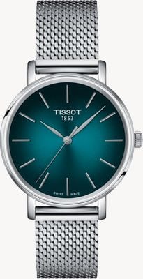 Tissot Zegarek Everytime Quartz Lady (34 mm) z turkusową tarczą / stalową bransoletą typu mesh T1432101109100